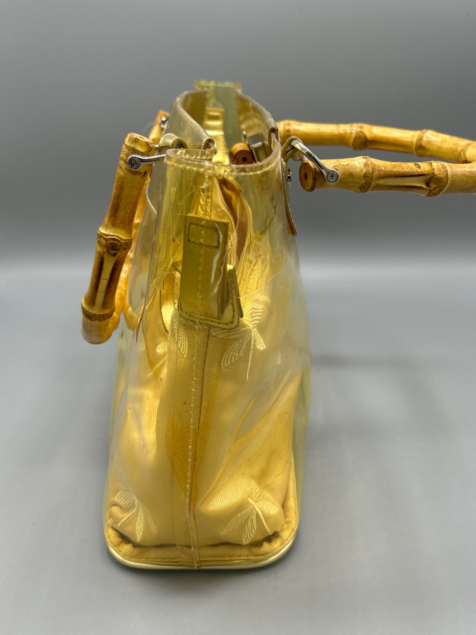 Translucent Gold Handbag With Bamboo Handles - 4