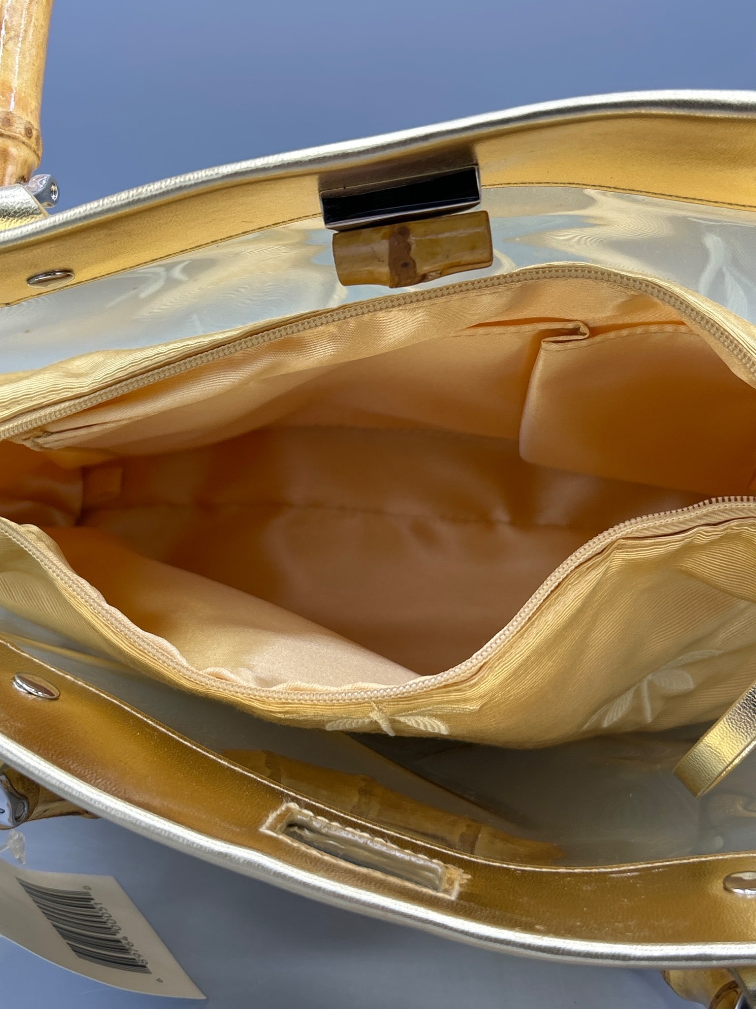 Translucent Gold Handbag With Bamboo Handles - 5