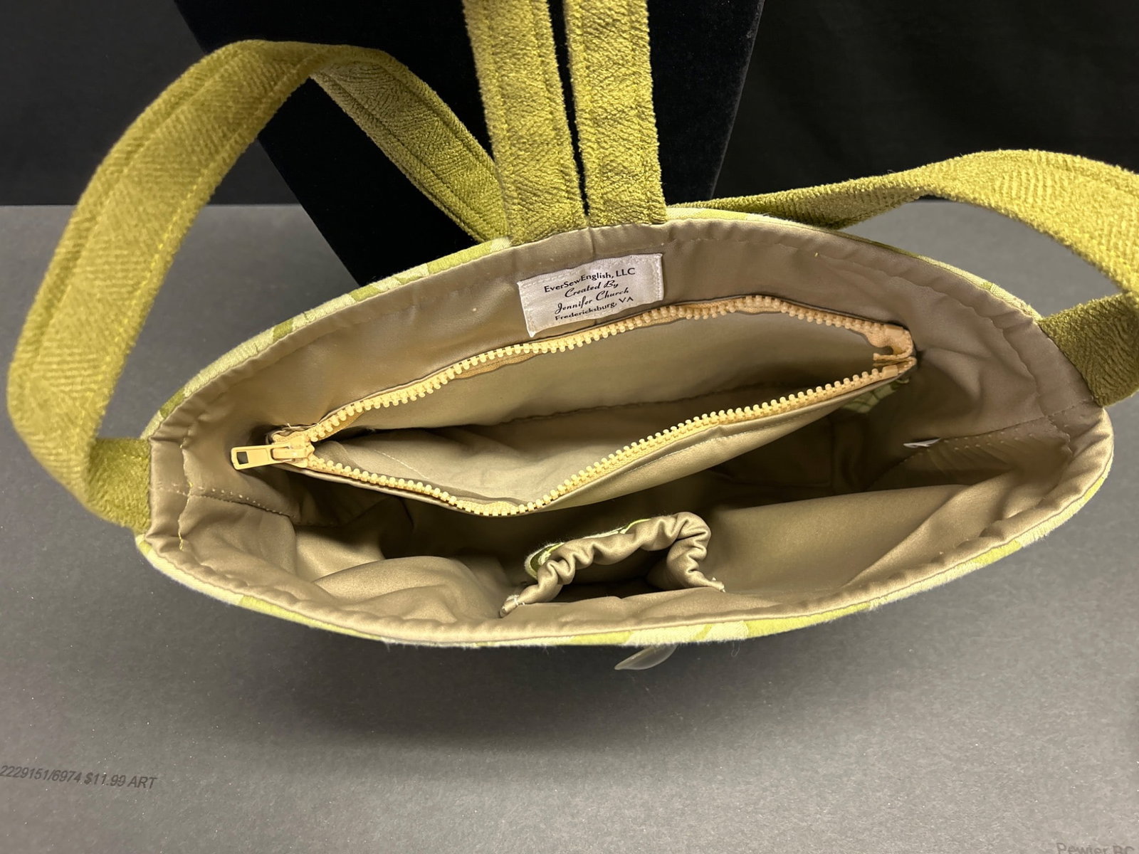 Green Fabric Handbag with Leaf Pattern from EverSewEnglish, LLC - 3
