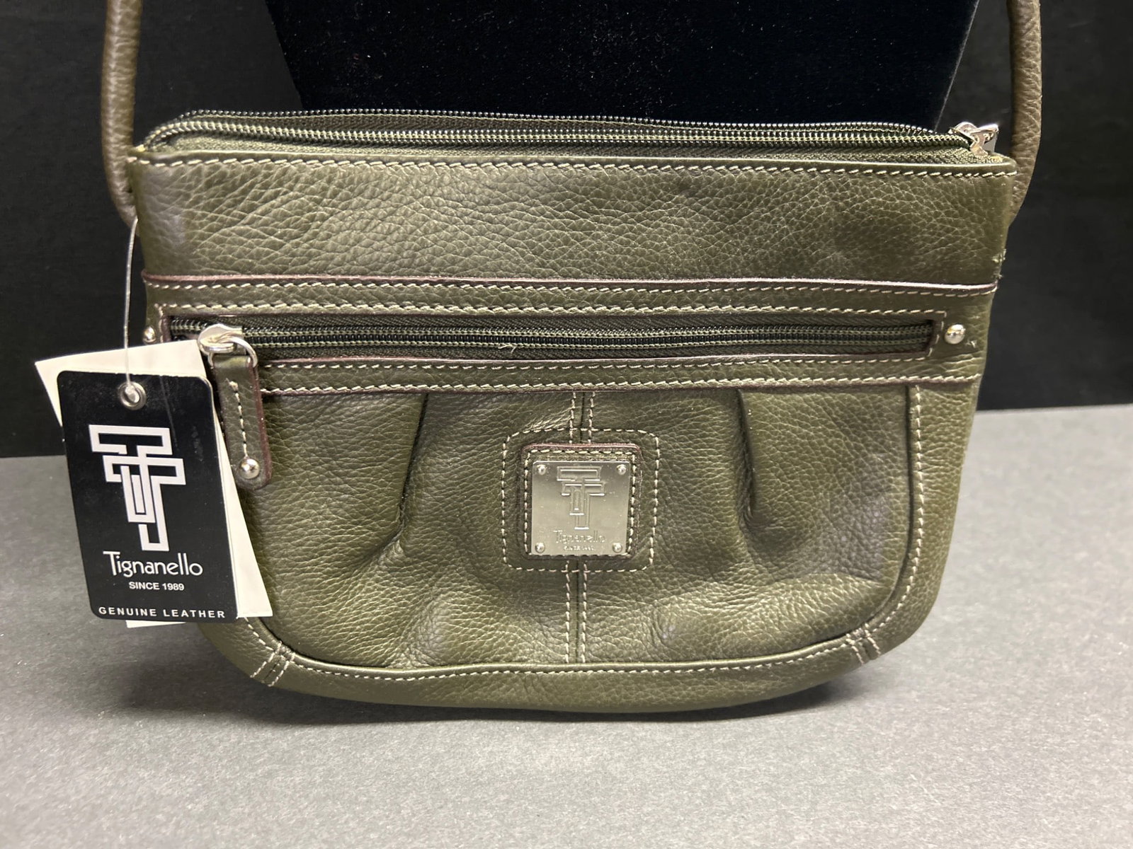 Tignanello Genuine Leather Crossbody Bag, Olive Green with Tags - 2