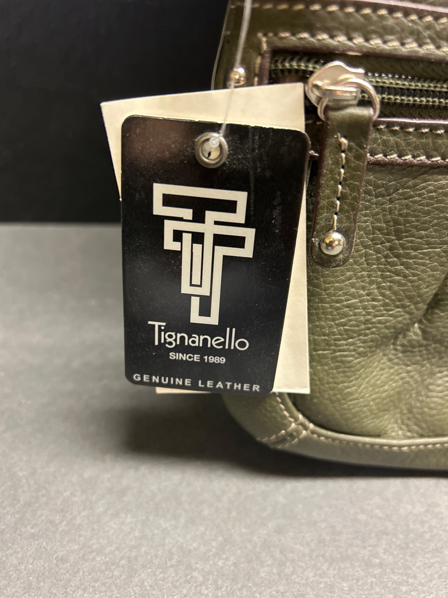 Tignanello Genuine Leather Crossbody Bag, Olive Green with Tags - 3