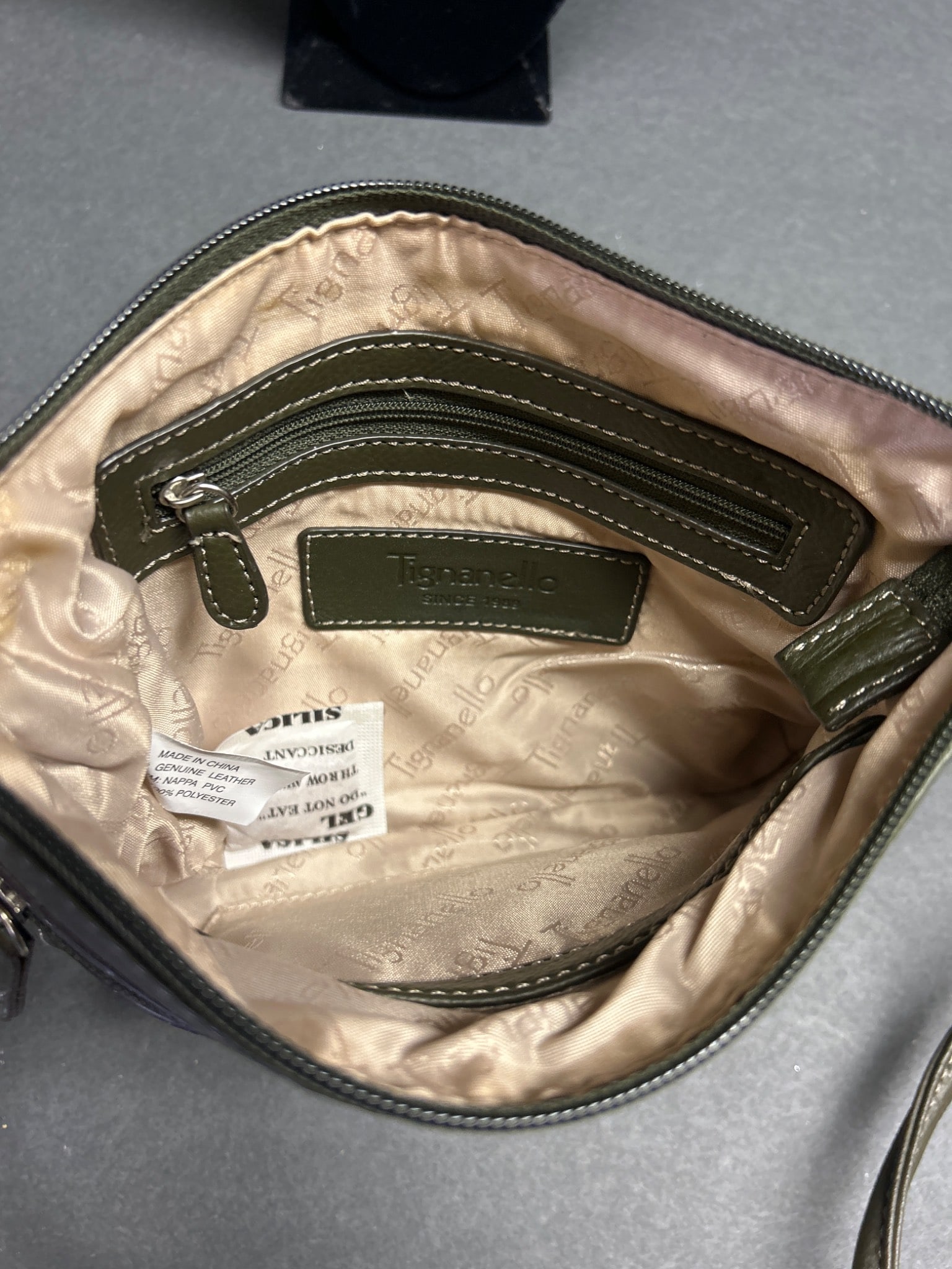 Tignanello Genuine Leather Crossbody Bag, Olive Green with Tags - 5