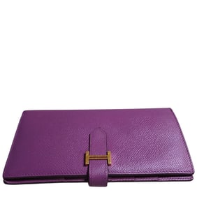 Hermes H Logo Bearn Souffle 2 fold Long Wallet in Purple