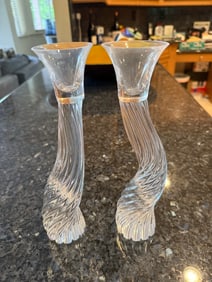 2 standing candle holders glass