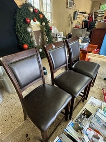 Set of Three Leather Barstools