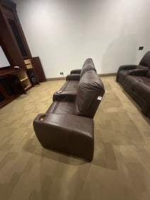 4-Seat Brown Leather Home Theater Recliner Sofa