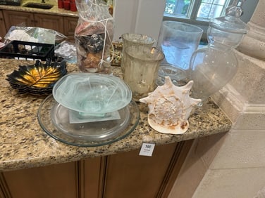 Coastal & Glass Decor Lot ‚ Vases, Platters & Shell Accents