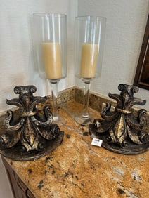 Pair of Decorative Candle Holders with Hurricanes