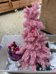 Pink Christmas Tree with Ornaments and Stocking