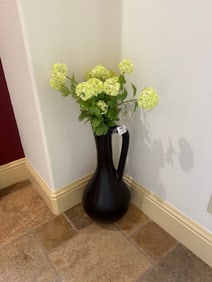 Floor Vase with Faux Green Hydrangea Arrangement