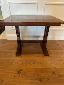 Vintage Solid Wood Side Table with Trestle Base