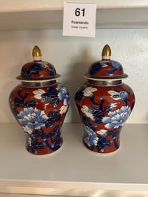 Pair of Imari-Style Ginger Jars with Lids