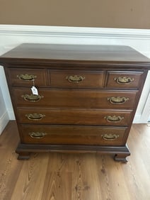 Vintage Solid Wood 5-Drawer Chest with Brass Pulls