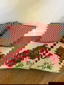 Set of Four Decorative Accent Pillows – Custom Upholstered & Botanical Prints