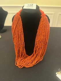 Multi-Strand Coral Glass Bead Necklace