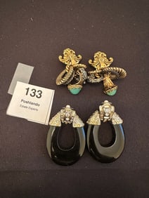 Two Pairs of Designer Clip-On Earrings, Joseff of Hollywood and Rena Lange