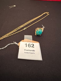 Vintage Gold-Tone Turquoise Ring & Chain Necklace