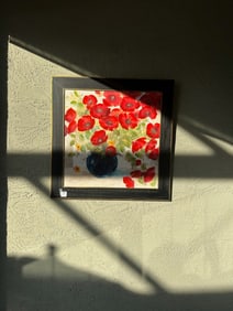 Framed Floral Painting with Red Poppies