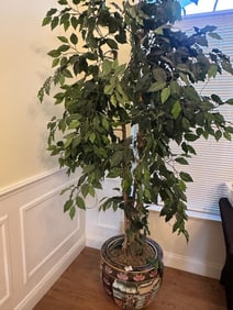 Large Artificial Ficus Tree in Asian Porcelain Jardinière
