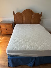 Rattan Queen Bed Frame with Matching Three-Drawer Nightstand