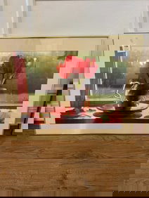 Framed Still Life Print – Red Tulips in Pitcher by Window