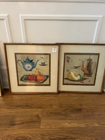 Pair of Signed Still Life Prints by Sophie – Teapots & Fruit