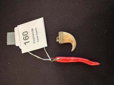 Italian Coral Cornicello & Gilt-Mounted Claw Pendants