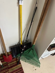 Assorted Garden & Outdoor Tools with Fishing Rod