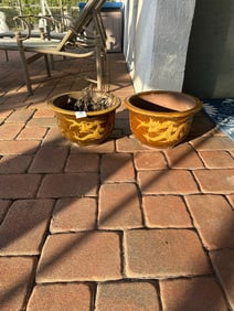 Pair of Asian-Style Dragon Motif Ceramic Planters
