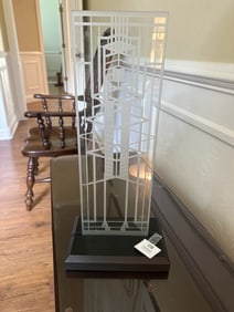 Frank Lloyd Wright-Style Frosted Glass Architectural Panel on Base