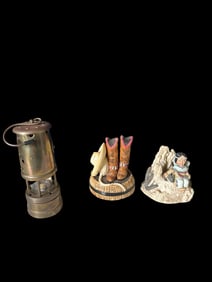 Vintage Miner’s Lamp & Western / Native American Music Box Figurines