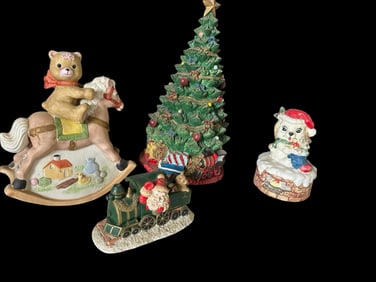 Vintage Christmas Music Box & Figurine Lot
