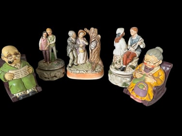 Group of 5 Vintage Ceramic Music Boxes, Japan Imports
