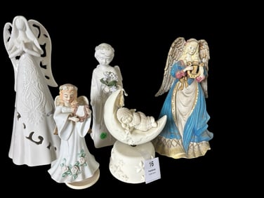 Group of 5 Angel Figurines & Music Box