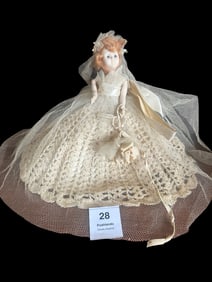 Vintage Bride Doll with Crochet Wedding Gown