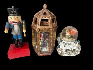 Christmas Musical Nutcracker, Lantern, and Snow Globe Trio