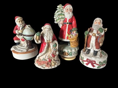 Group of Four Santa Claus Figurines, Including Enesco “White Christmas” Musical Santa