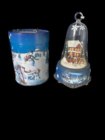 Vintage Lambertz Holiday Tin & Musical Snow Scene Dome