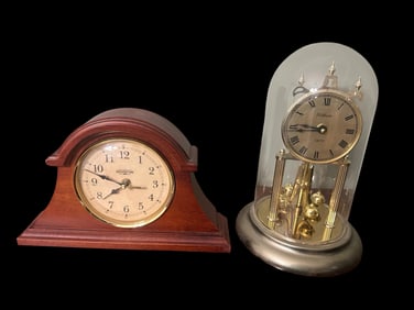 Two Vintage Clocks: Brownstone Mantel & Waltham Dome Anniversary Clock