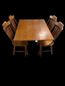 Solid Oak Dining Table & Four Chairs