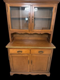 Vintage Wooden China Hutch with Glass Doors