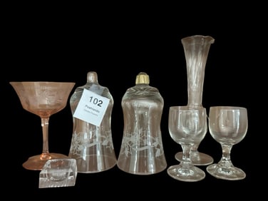 Assorted Vintage Etched & Pressed Glassware (6 Pieces)