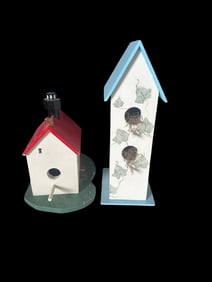 Pair of Handcrafted Wooden Birdhouses