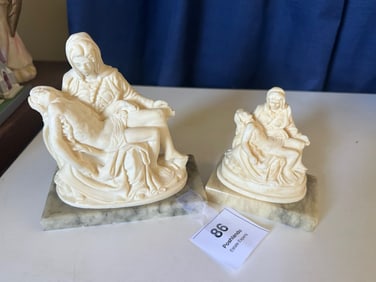 Pair of Pietà Sculptures on Marble Bases