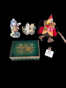 Assorted Figurines & Collectibles Including Enesco, Plush Rooster, and St. Thomas Box