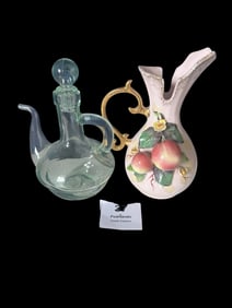Glass Cruet & Lefton Hand-Painted China Pitcher (2)