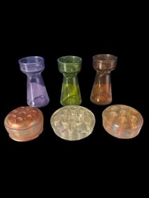 Collection of Colored Glass Vases & Flower Frogs (6)