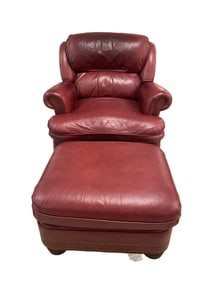 Hancock & Moore Red Leather Reclining Armchair with Matching Ottoman