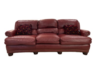 Hancock & Moore Red Leather Three-Seat Sofa with Nailhead Trim