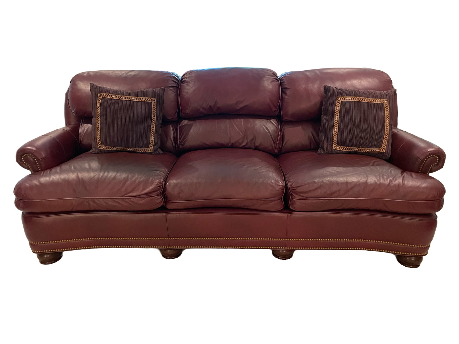 Hancock & Moore Burgundy Leather Sofa with Nailhead Trim (1 of 9)
